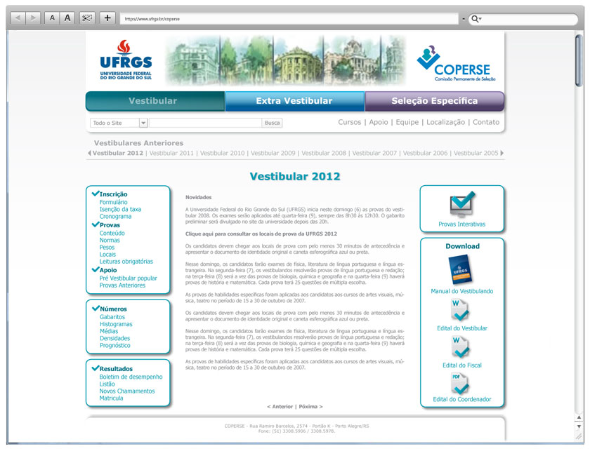 Página do vestibular no site da comissão de seleção da UFRGS